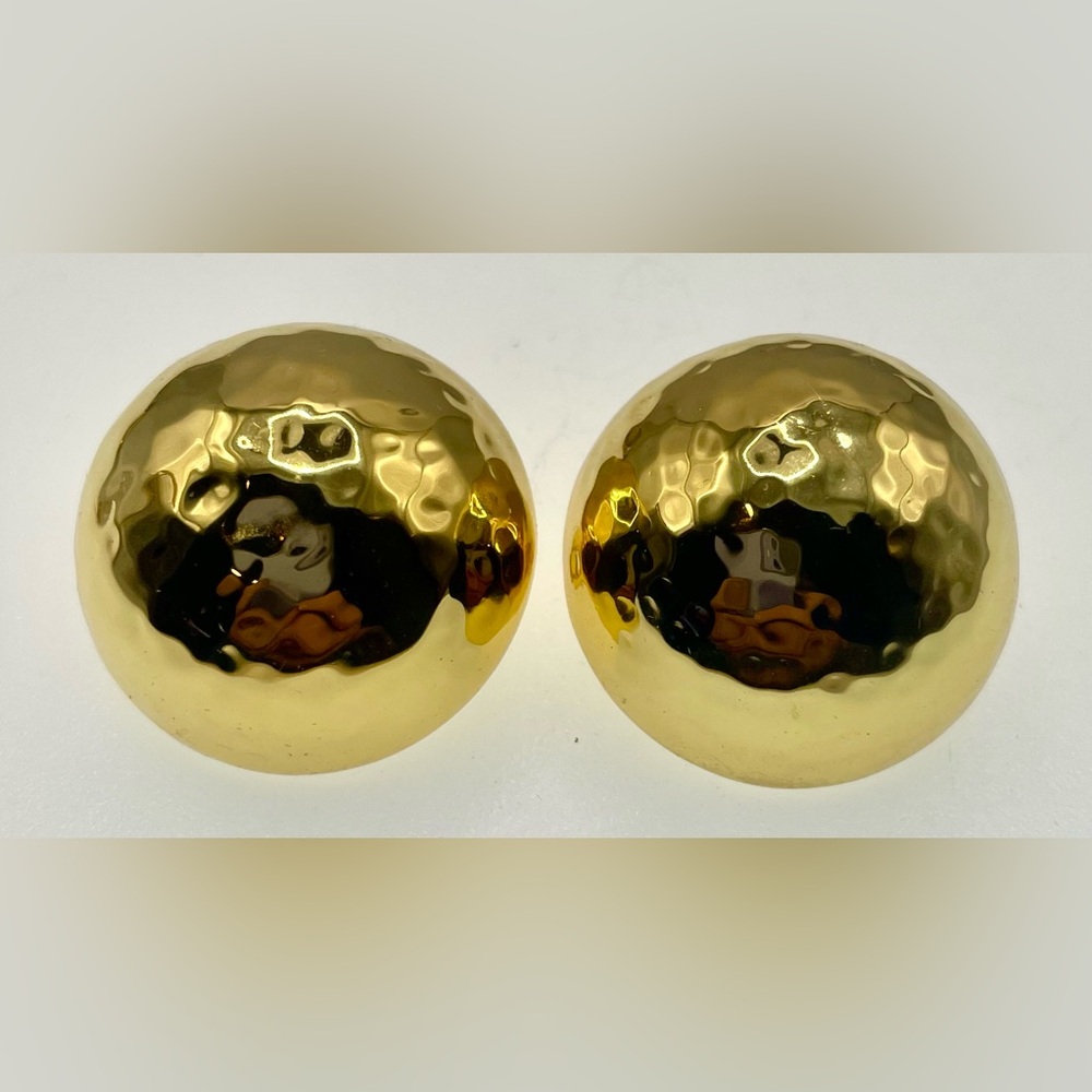 NEST Signed Hammered Gold Dome Clip On Earrings Organic Luxury Aesthetic